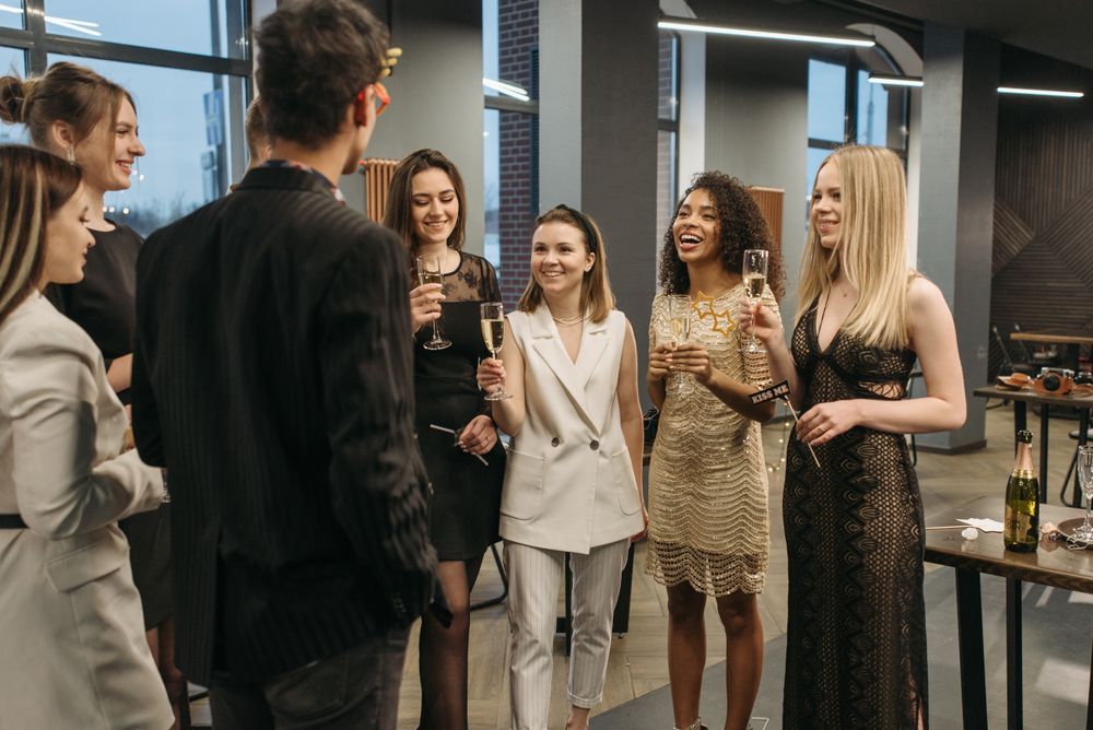 Colleagues raising a toast together at a company event